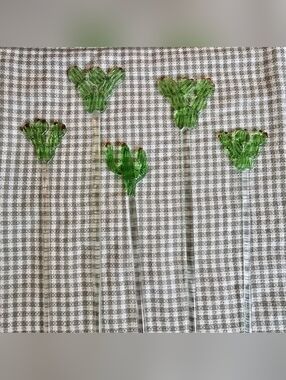 Set of 5 Green Glass Cactus Stirring Sticks